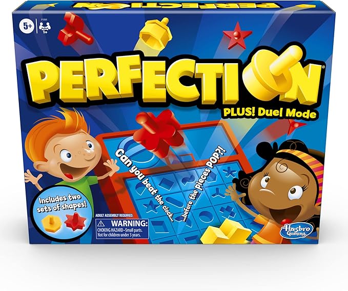 Hasbro Gaming Perfection Plus 2-Player Duel Mode Popping Shapes and Pieces Ages 5 and Up Easter Gifts for Kids (Amazon Exclusive)