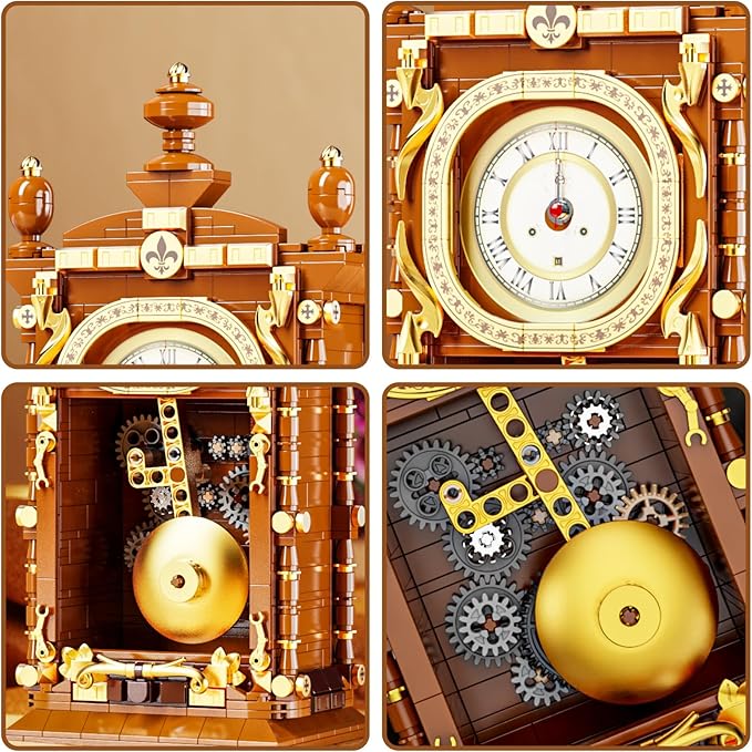 Retro Pendulum Clock Building Block SetA Toy with Real Clock Function and Linked Mechanical PendulumBetter Gift for Adults Teens Kids
