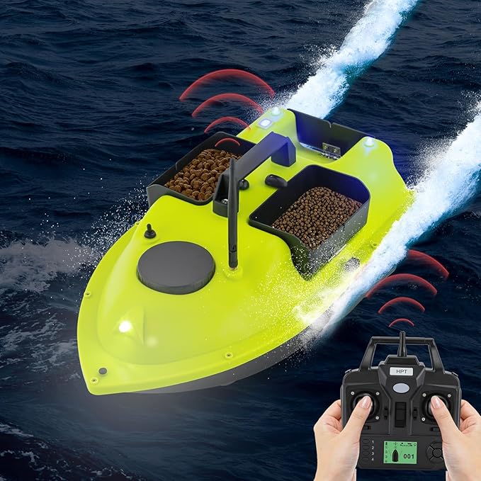 RC Bait Boat 600m/1968ft RC Bait Boat 3 Boxes 4.4LBS Loading Capacity with Dual 5200mAh Li-Ion Batteries and LED Lights for Professional Fishing (Green (Without Lights))