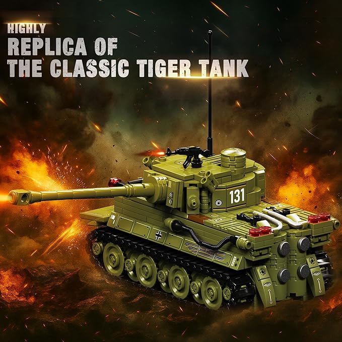WW2 Army Tank Building Blocks Set 2 Classic Military Tanks Building Set with Rotatable Turret Movable Tracks &amp Tactical Gear Tiger Tank Model &amp Military Vehicles for Collectors and Boys 13