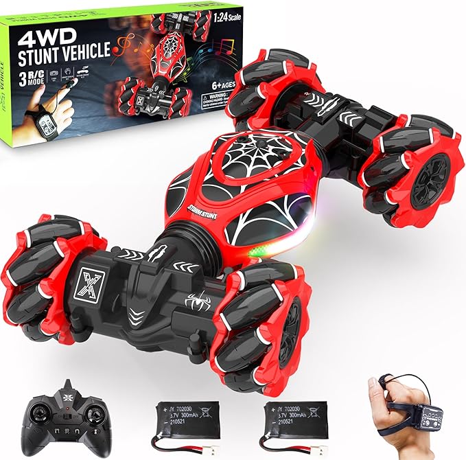 Spider RC Cars Toys with Body Tires Lights 2.4GHz Gesture Hand Control Car One-Button Deformation Fast 360°Rotation Toys Birthday Gifts for 7 8 9 10 Year Old Boys Age 6-12