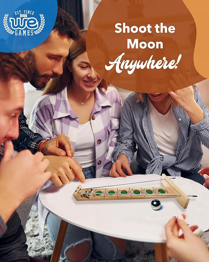 WE Games Shoot the Moon Game (10 Count) Large 18 inch Size Solid Natural Wood Retro Games for Adults Classic Table Top Board Game