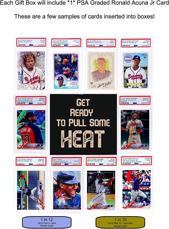Baseball Collector's Mystery Gift Box: Ronald Acuna Jr Edition│ONE PSA Graded Baseball Card &amp ONE Authentic Funko Pop │Ideal Gift for Collectors &amp Baseball Fans