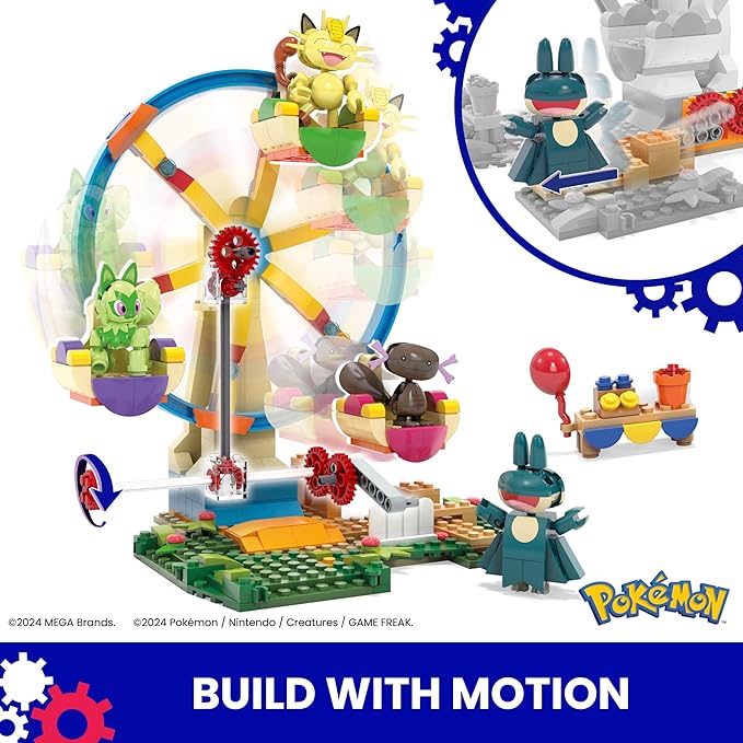 MEGA Pokemon Building Toys Set Ferris Wheel Fun with 393 Pieces 4 Poseable Characters 5+ Inches Tall for Kids