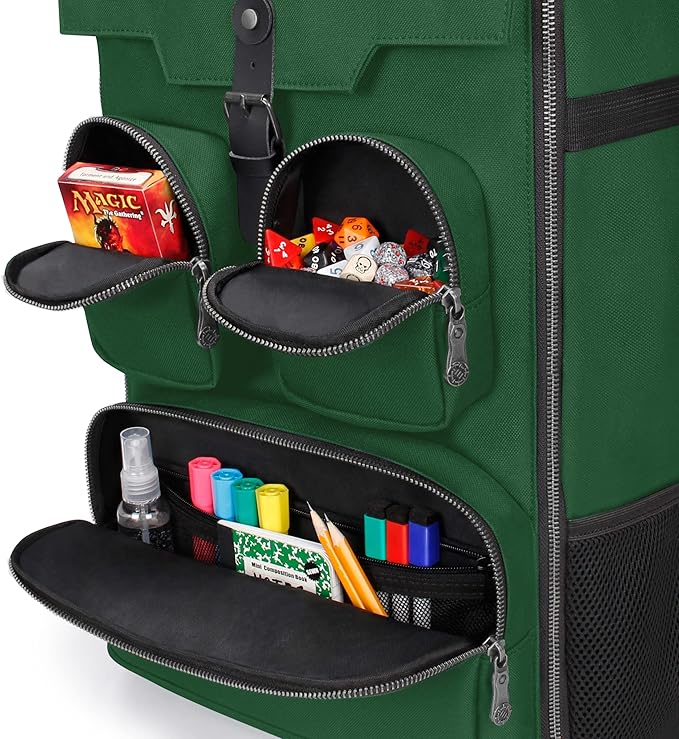 ENHANCE Collector's Edition Board Game Backpack - Reinforced Rigid Board Game Storage with Padded Shoulder Straps Carrying Handle and Accessories Pockets for Dice Card Games More (Dragon Green)