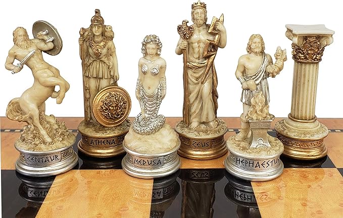 Greek Mythology Olympus Gods Zeus vs Poseidon Set of Chess Men Pieces Antique White - NO Board