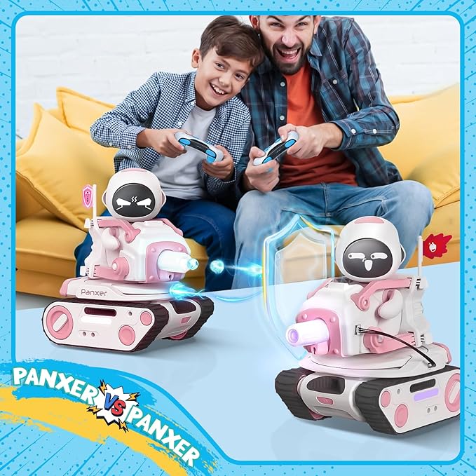 ENERGIZE LAB Panxer - RC Battle Tank Compatible with Eilik Robots Blue/Pink/DQ/Sliver Crawler Car Toys with LED Lights and 2.4Ghz Remote Control Single and Multi-Player Party Play Mode (Pink)