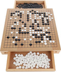WE Games Go Game Set 12 Inch - Traditional Go Set with Pull-Out Storage Drawers Portable Wood Veneer Goban Strategy Board Games for Adults Go Board Game