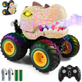 DYODYORC Remote Control Car 2.4Ghz All Terrain Dinosaur Monster Truck Toys RC Truck with Spay Music 3 Lighting Effects Stunt Capable Toy Gifts for Boys and Girls (Yellow)