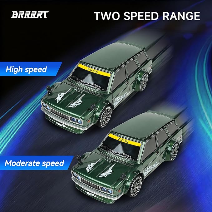 BRRRRT 1:24 RC Drift Car20KM/H 4WD High Speed Remote Control Cars with LED LightsAdjustable High Speed/Low Speed Ddrift CarExtra Drifting TiresSpeed Racing Sport Toy Car for Boys and Girls Age 6+