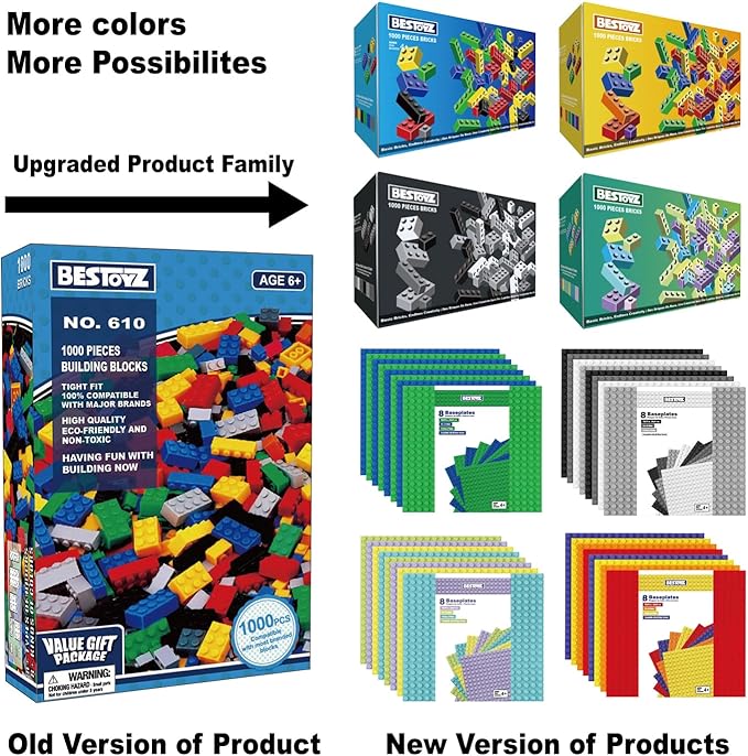 Building Bricks 1000 Pieces in Pastel Colors Classic Building Blocks Toys &amp Gifts for Boys &amp Girls Aged 4+
