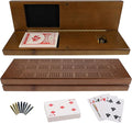 WE Games Cribbage Board with Pegs - Cribbage Set of Playing Cards &amp 9 Metal Pegs - Fun Family Game Night - Travel Cribbage Board Walnut Stained