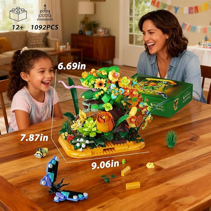 Chameleon Garden Bonsai Building Set 1092PCS Nature Inspired MOC Flowers &amp Insects STEM Kit Compatible with Lego Animal Stunning Desk Decor for Home/Office Building Blocks for Kids Adults Aged