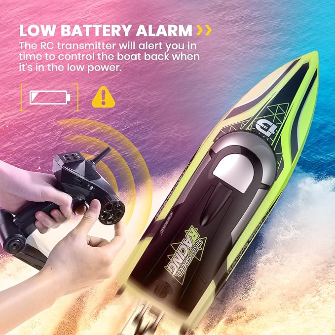 DEERC RC Boat with LED Light 30+ Mins Self Righting Remote Control Boat for Pools &amp Lakes 20+ MPH 2.4GHz Racing Boats 2 Battery Pool Toys for Kids Radio Controlled Watercraft
