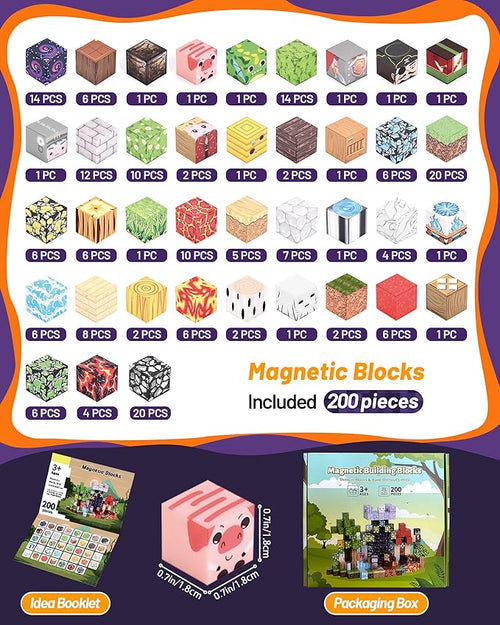 200 PCS Magnetic BlocksMagnetic Building BlocksMagnet Toys for KidsBlocks Magnet SetStacking Magnets School STEM Toys for Boys and Girls Age 3+ Years Old