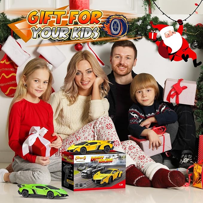 1:24 Lamborghini RC Cars - Dift Cars Licensed Lambo Remote Control Car with Dift Tyles &amp Road Blocks 2.4GHz Fast Speed Toy Car Christmas Toys GIFS for Kids Age 5+ Years Old (Yellow)