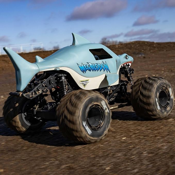 Losi 1/18 Mini LMT Megalodon 2S 4X4 RTR Brushed Monster Truck Battery &amp Charger Included Blue LOS01026T3