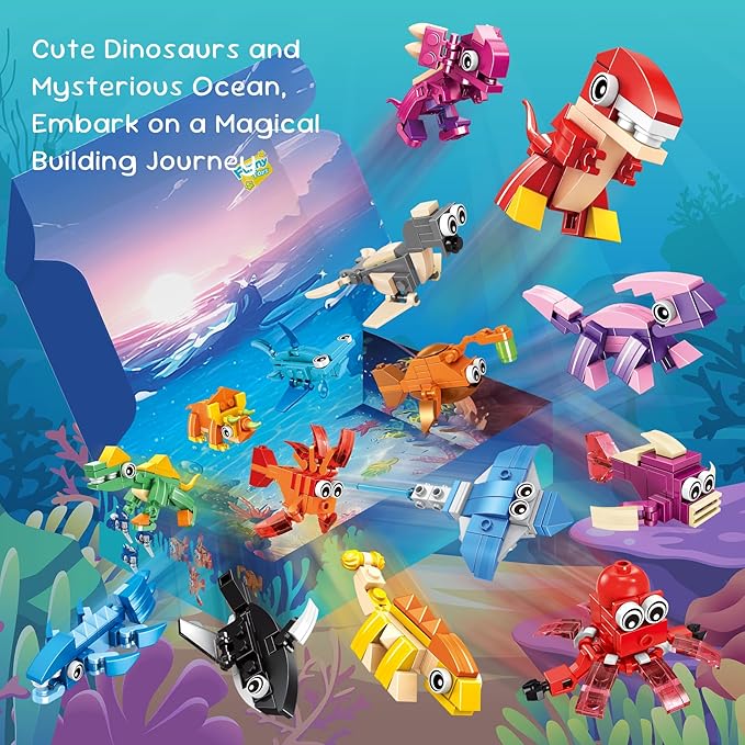 24 Party Favors Kids Building Blocks Dinosaur Sea Animals Pool Party Favors Building Set for Birthday Classroom PrizesGoodies Bag Filling Gift for Boys and Girls Ages 6-12