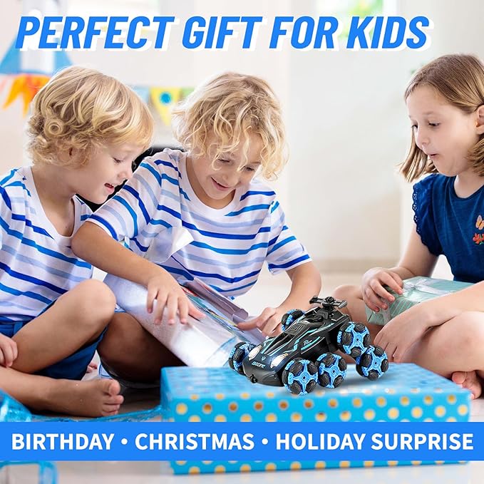 8WD Remote Control Stunt Car with Music Light Mist Spray RC Drift Car Toys for Kids 6+ 2.4GHz Remote Double Sided Driving 360° Spins Off-Road Stunt Vehicle Birthday Gifts for Boys Girls