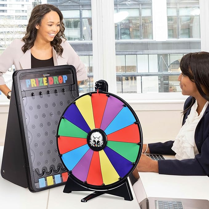 WinSpin Prize Board Kit 20 Prize Wheel &amp 30x19 Drop Board Foldable Stand Disk Spinning Wheel Fortune Game Eagle for Pub Party Trade Show Carnival