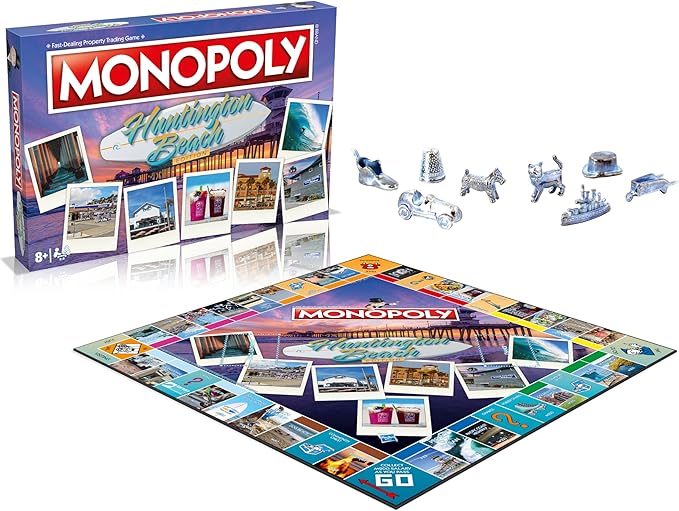 Monopoly Board Game Huntington Beach Edition: 2-6 Players Family Board Games for Kids and Adults Board Games for Kids 8 and up for Kids and Adults Ideal for Game Night