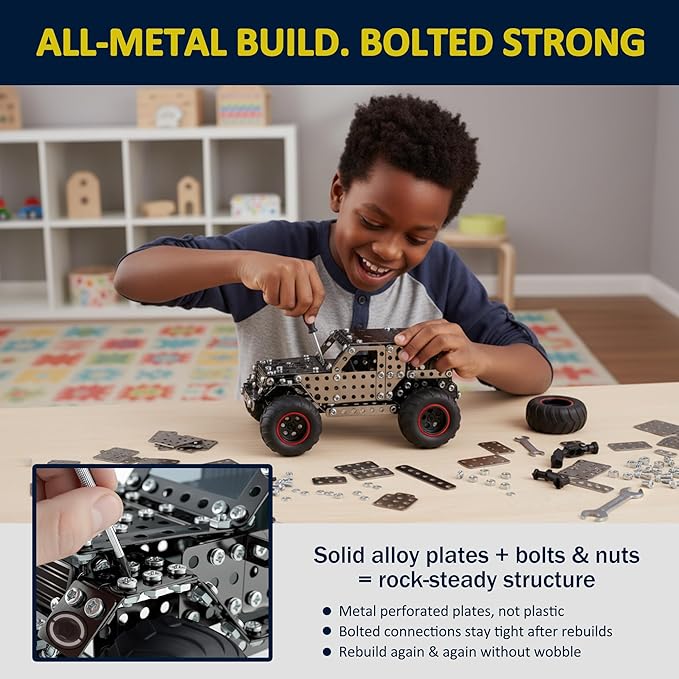 Metal Building Toys for Boys &amp Girls 8-12 Years Old 496 Pcs Off-Road Vehicle Model Truck Kits STEM Engineering Construction Set Monster Car Educational Gift for Kids Ages 8 9 10+