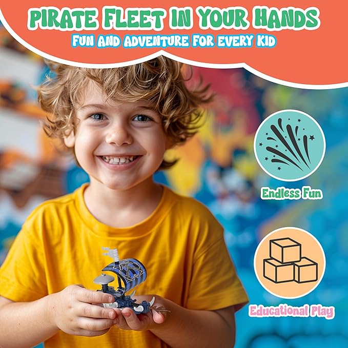 Forest &amp Twelfth Building Block Pirate Ship Toy Set Toy Building Sets for Boys and Girls Fun Build a Boat Set to Promote Creative Thinking Great as Pirate Party Favors Birthday Gifts (Set of 12