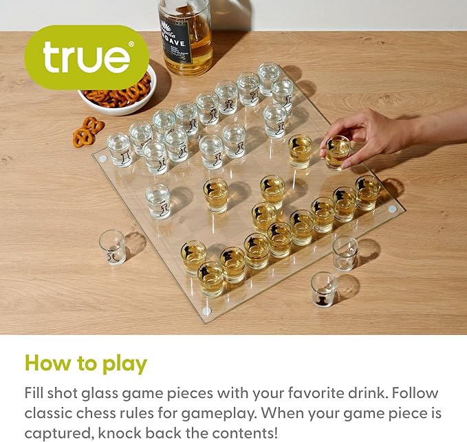 True Shot Glass Chess Game Chess Board with Shot Glass Chess Pieces Clear Glass and Frosted Glass Chess Drinking Game