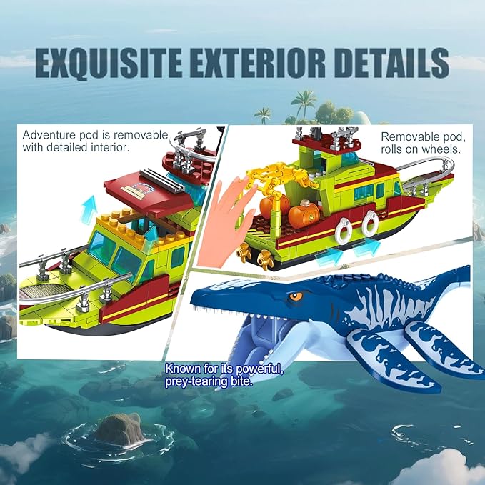 Ideas 3 in 1 Sea Dinosaur Mosasaurus Building Blocks Kit Compatible with Lego Dinosaur World Moc Mosasaurus Spinosaurus Adventure Ship STEM Toys Gift for Kids Adults Boys Age 8-12 327PCS