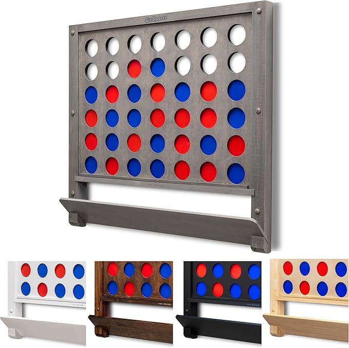 GoSports Wall Mounted Giant 4 in a Row - Jumbo Four in a Row with Coins - Gray Stain