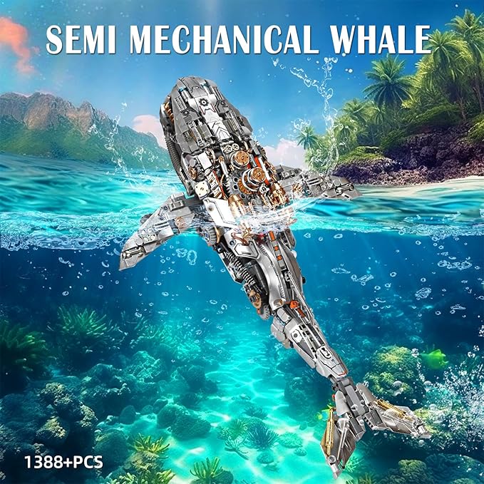 Creative 1388PCS Mechanical Whale Building Blocks Ideals Sea Animal Marine Organism with Light Model Building Blocks Bricks STEM Sensory Toy Gift for 12+ Boys Girls Kids or Adults