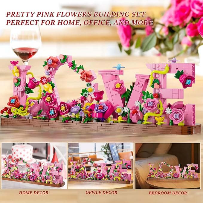 Heart Ornament Building Toy KitLove Shaped Flowers Building Set791PCS Flowers Roses Botanical Plant DIY Collection for Adults Kids Girls and BoysHome Decor Gift for Birthday Valentines
