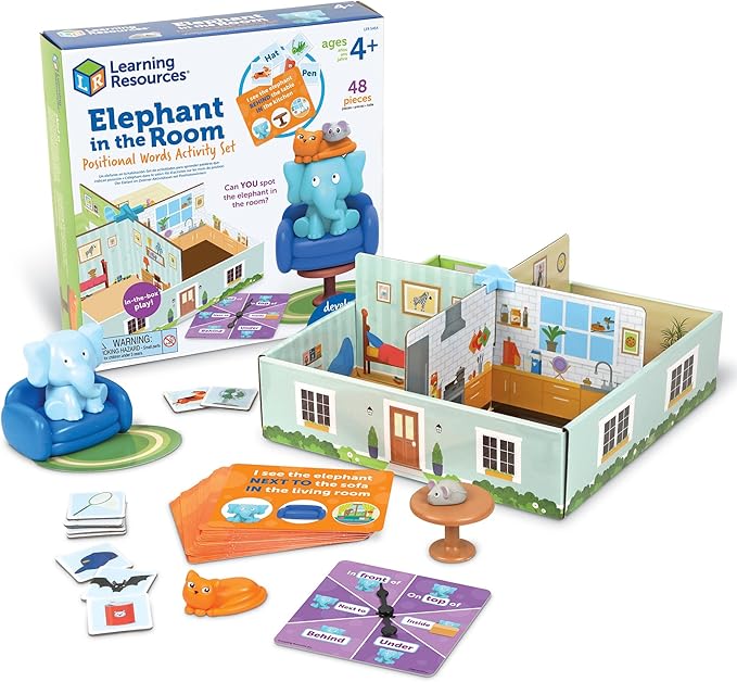 Learning Resources Elephant in the Room Positional Word Activity Set - Toddler Board Games Language and Critical Thinking Skills Sentence Building Language Development Gifts for Boys and Girls