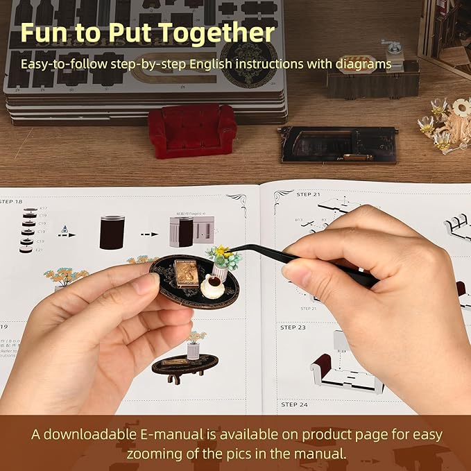 Book Nook Kits for Adults and Teens DIY Miniature Dollhouse Kit 3D Wooden Puzzle Booknook Bookend with LED Light Gifts for Family Friends (Saison Café)