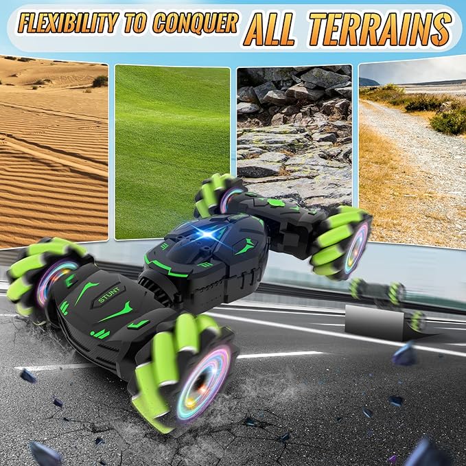 Pristar Gesture RC Toys for Boys 6-12 RC Sensing Stunt Car with Cool Spray Lights Music Double Sided Flip 360 Rotate 4WD Off-Road