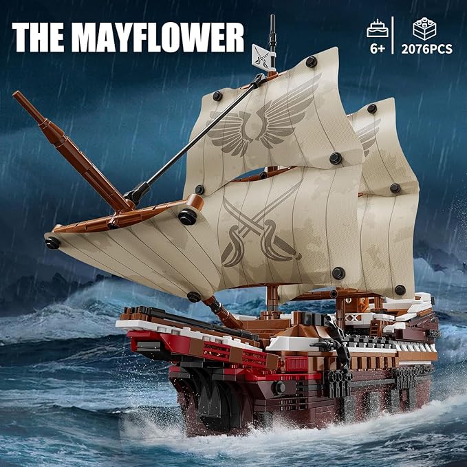 TYCOLE Pirate Ship Building Set with Lights - Mayflower Ship Model ToyGreat Home&ampOffice Decoration for Pirates FansIdea Choice for Adults and Boys Aged 8-14 as Birthday Christmas Gifts(2076PCS)