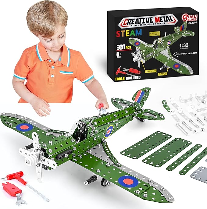 STEM Building Toys Model Airplane Kits for Boys 8-12Airplane Model Scale 1:32 Metal Building KitErector Sets Model Planes for Kids 8-12Best Airplane Gifts for Hurricane Fighter Fans
