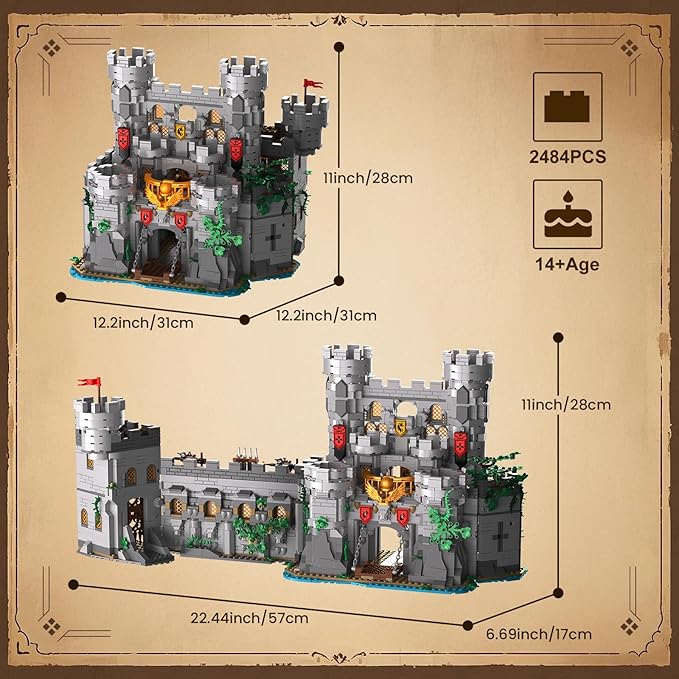 Building Block Sets Transformable Holy Spirit Sword Castle Building Toys with Dynamic Gear &amp Hidden Play 2484 Pcs Medieval Watchtower DIY Model Kit for Home Office Decor Gift for Collectors