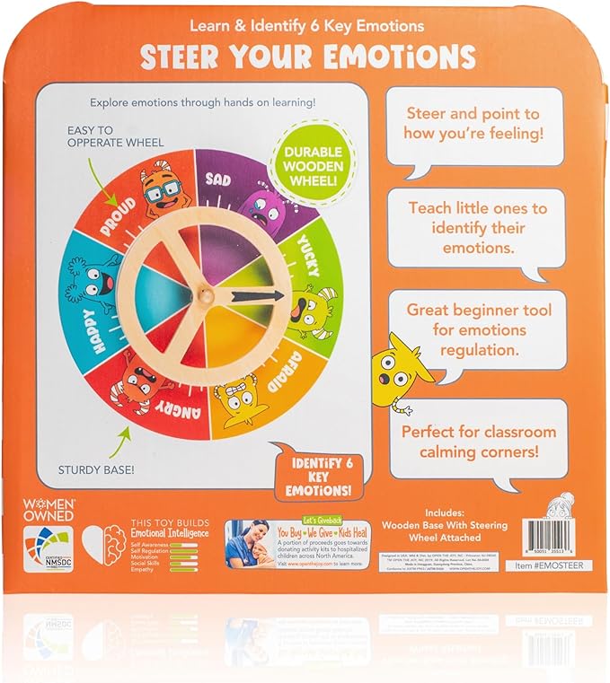Open The Joy Steer Your Emotions Wheel – Wooden Emotional Regulation Steering Toy for Kids | SEL Tool for Toddlers and Preschool | Teaches Feelings &amp Self-Regulation | Ages 3+