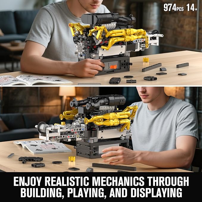 Mould King 10224 V12 Engine Model Kit – Build Your Own Cars Combustion Battery/Motor Blocks Sets STEM Construction Toy for Teens/Adults Educational Gift for Collectors