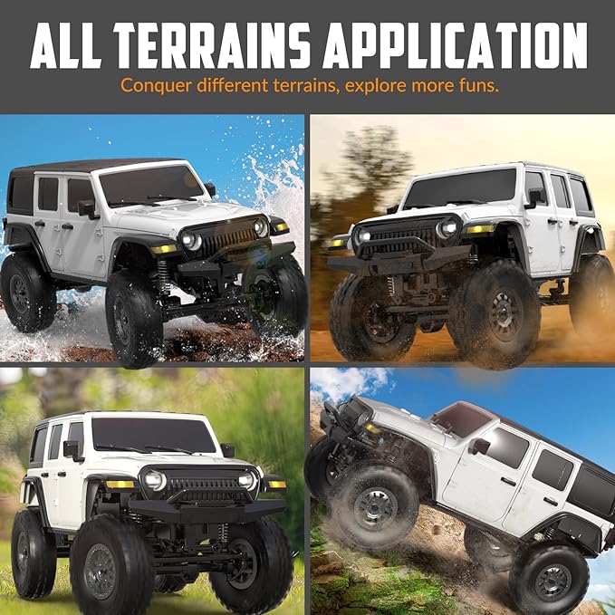 RACENT 1/24 RC Crawler 4WD Off Road All Terrain RC Monster Truck Rock Climbing with led Light Waterproof Hobby Grade Toys with 4 Batteries for Adults (White)