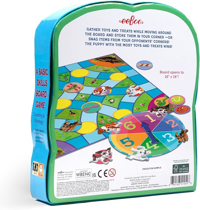 eeBoo: Puppy Fuffle - A Game of Counting &amp Simple Strategy Kids Spinner Board Game Collect Toys &amp Treats Preschool Ages 4+ 2-4 Players 15-25 Min