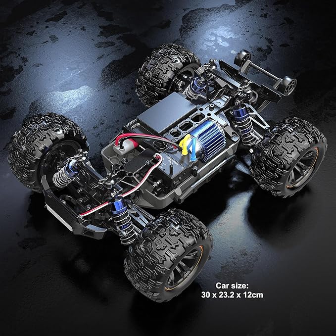 HYPER GO H16DR 1:16 Scale Ready to Run Fast Remote Control Car High Speed Jump RC Monster Truck Off Road RC Cars 4WD All Terrain RTR RC Truck with 2 LiPo Batteries for Boys and Adults