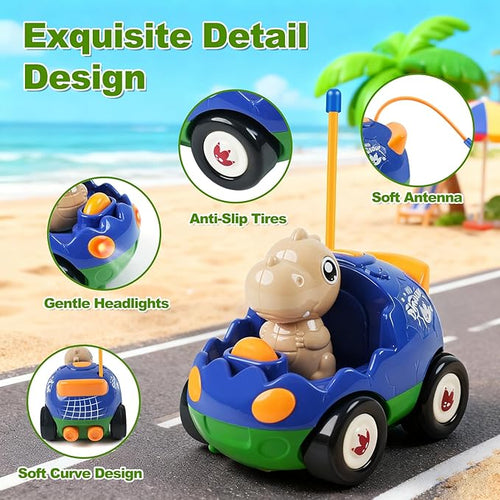 2-Pack RC Dinosaur Cars for Kids - Remote Control Dinosaur Toy Cars with Music and Lights Birthday Gift Toy for Boys Ages 2 3 4 5 Year Old and Toddlers 18+ Months