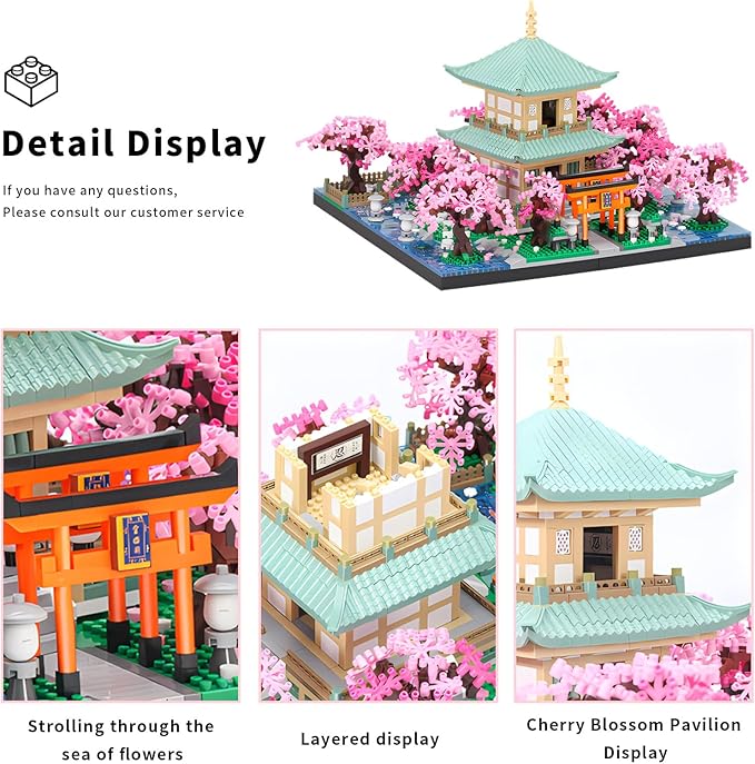 Cherry Blossom Micro Mini Building Block Sets Toy for AdultsJapanese Bonsai Tree House Architecture Gifts for Kids 14+（3809 Pieces）