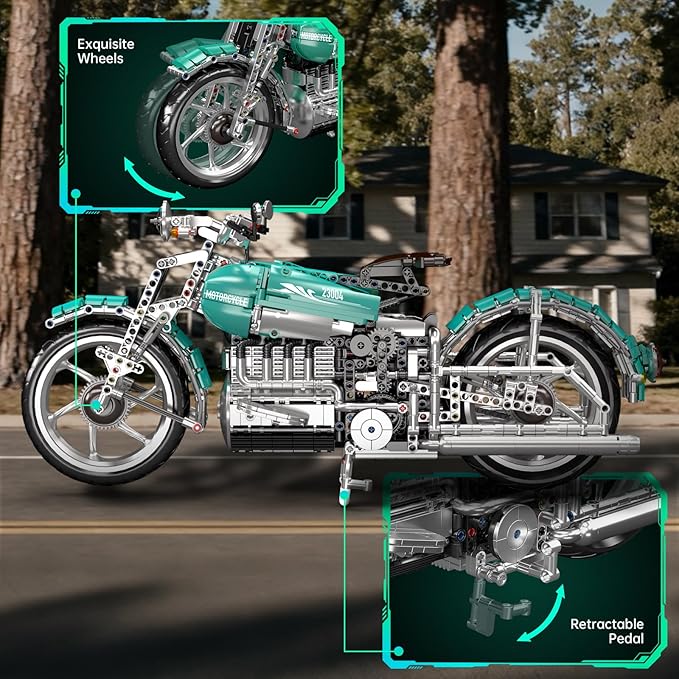 Mould King 23004 American Cruiser Motorcycle Building Set MOC Classic Motorbike Model Kit for Display Collectible Gift for Adult Teen(1971 Pcs)