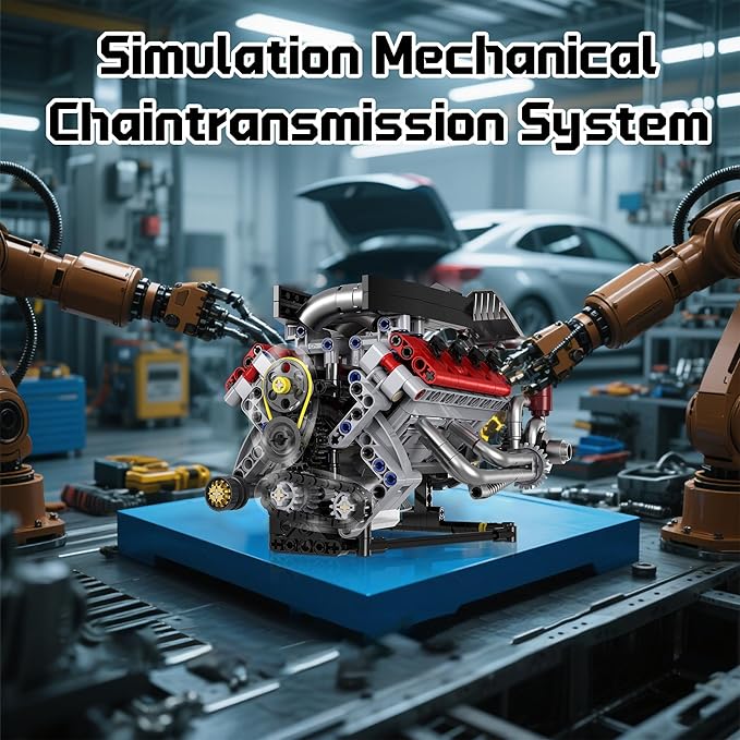Mini V8 Engine Kits That Works Building Sets 8-Cylinder Model Technic with Motor APP Control &amp Light Mechanic Engineering Collection for Adults Boys 14 Years &amp Up