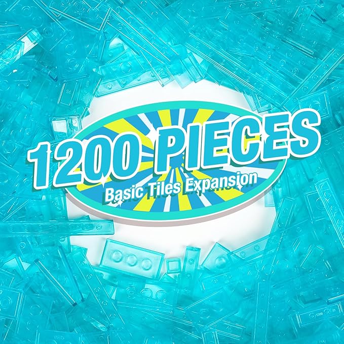 1200 Pieces Flat Pieces 9 Sizes Classic Moc Parts and Pieces Tiles Expansion Set - Compatible with All Major Brands Building Bricks Bulks for Smooth Surface Transparent Blue