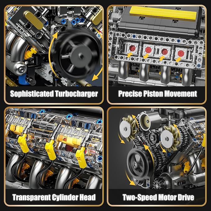 V8 Engine Model Kit That Runs Visible Mini Car Motor Building Blocks Set for Adults Compatible with Lego STEM Physical Science Educational Toy for Teens Boys 14+ (905 PCS)