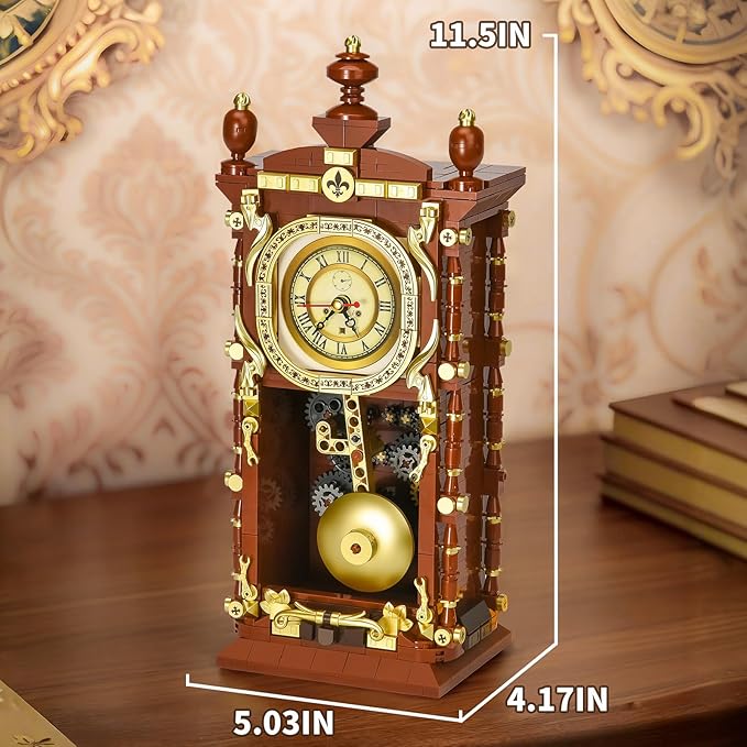 Retro Clock Building Set for AdultsVintage Pendulum Clock Model with Rotating GearsHome Decor Mechanical Building Blocks Toys Gift for Boys and Girls 8+ (751 Pieces)
